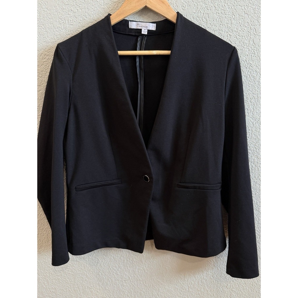 Black Blazer Women's M Soft-Shoulder  One-Button Casual Minimalist Capsule Basic - Picture 11 of 11